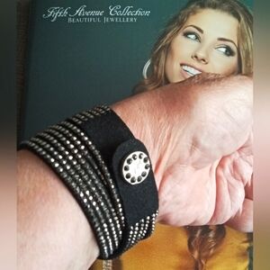 Fifth Avenue Black Crystals Suede Wrap Bracelet